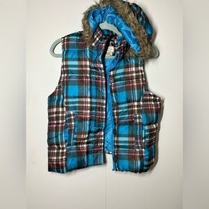 Arizona Jean Company Blue and Brown Plaid Vest